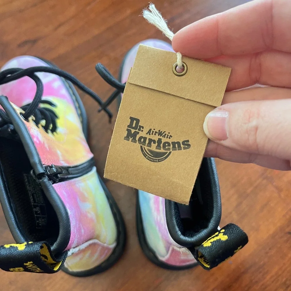 Dr. Martens 1460 J Kids Tie Dye Suede Boots‎ Pink Yellow Blue 1460J US 2 NWT